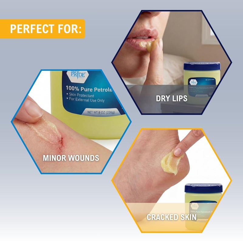 Medpride 100% Pure White Petroleum Jelly – 8 oz Skin Protectant & Moisturizing Ointment for Dry Skin, Rashes, Burns, Wounds, Chapped Lips & Diaper Rash – Fragrance Free, Hypoallergenic Family Jar - Image 5